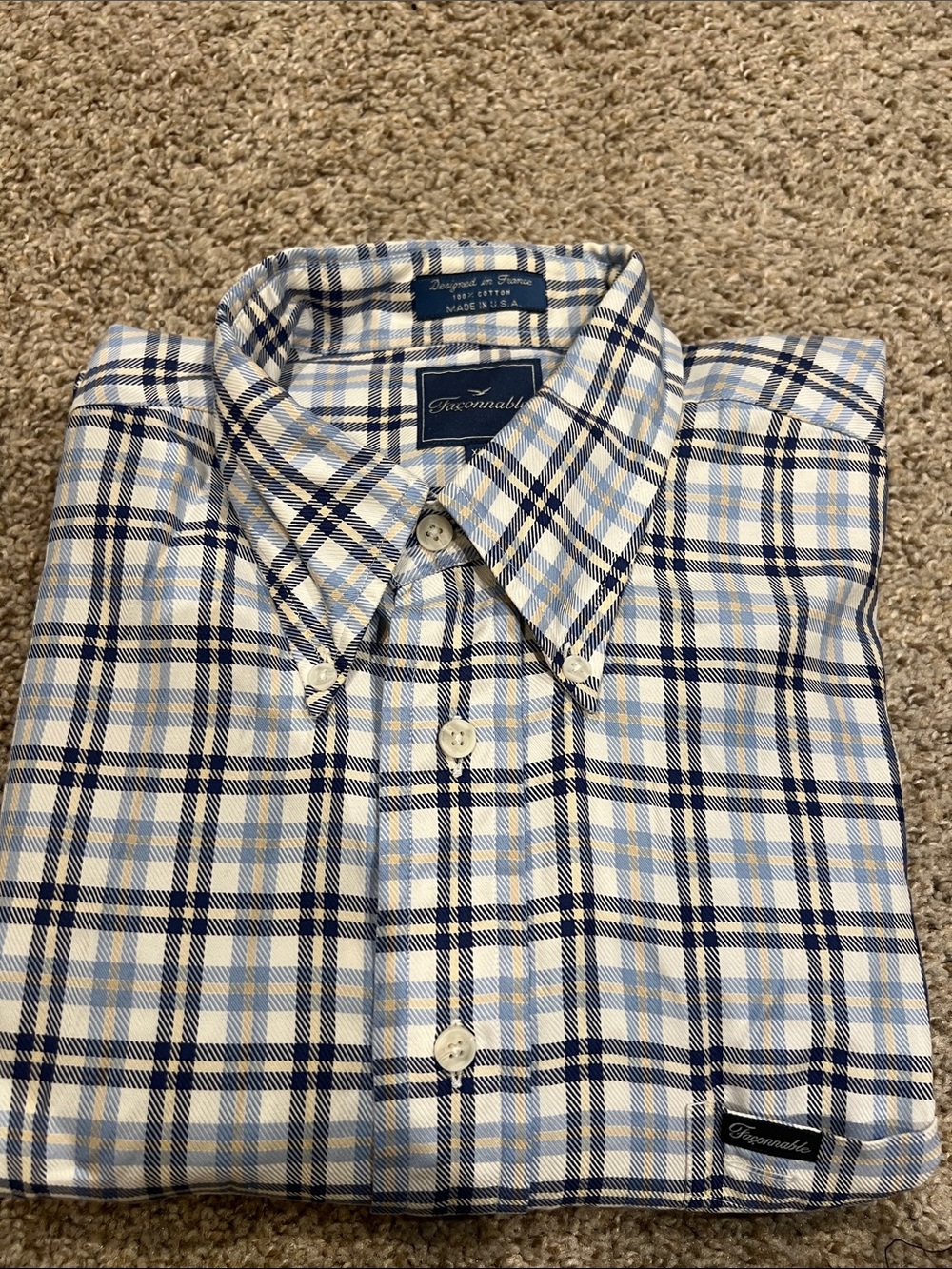 Faconnable Light Blue and Navy Plaid Button-Down Shirt